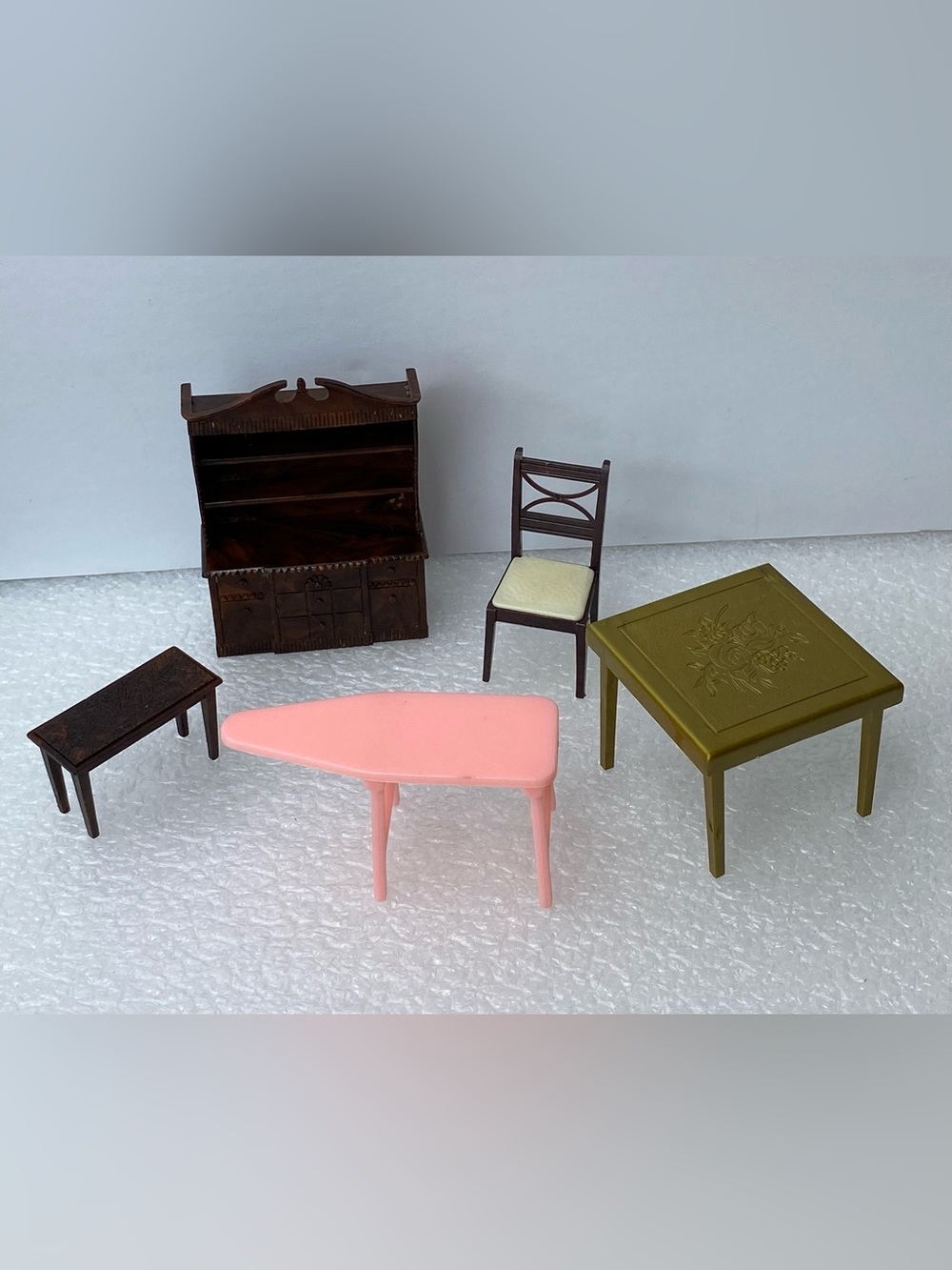 Mixed Lot of Vintage Renwal Miniature Dollhouse Furniture Hutch Ironing Board